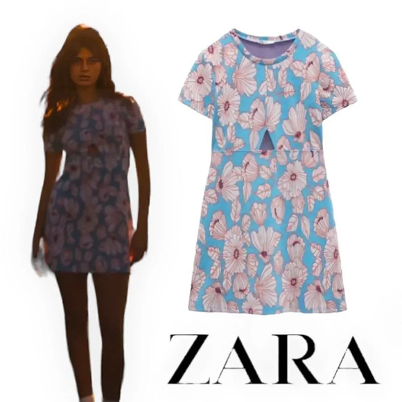 Zara Dresses & Skirts - ZARA | Light Blue | CUT OUT JACQUARD DRESS